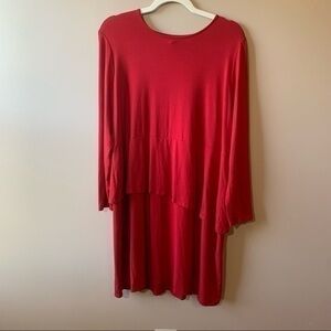 J.Jill Red Wearever Collection Tiered Long Sleeve Dress Large Petite
